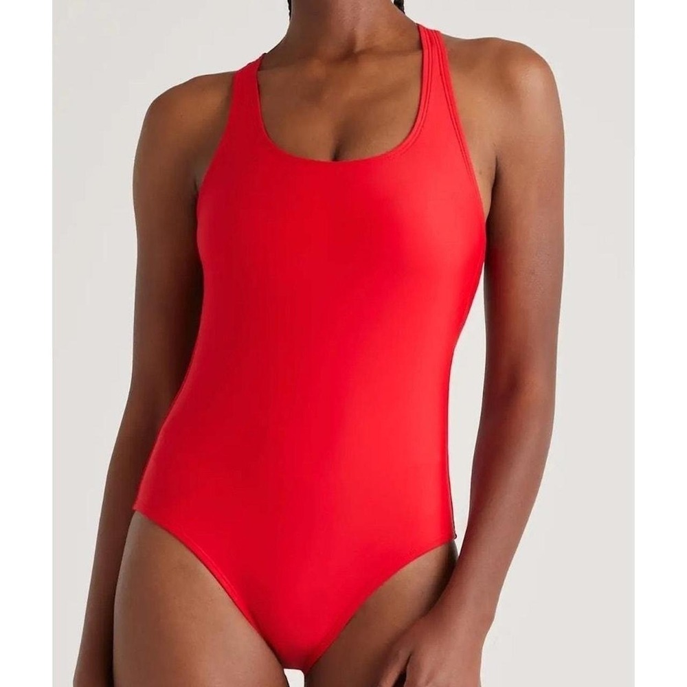 quince italian cross-back one-piece swimsuit in cherry red, women size x-small